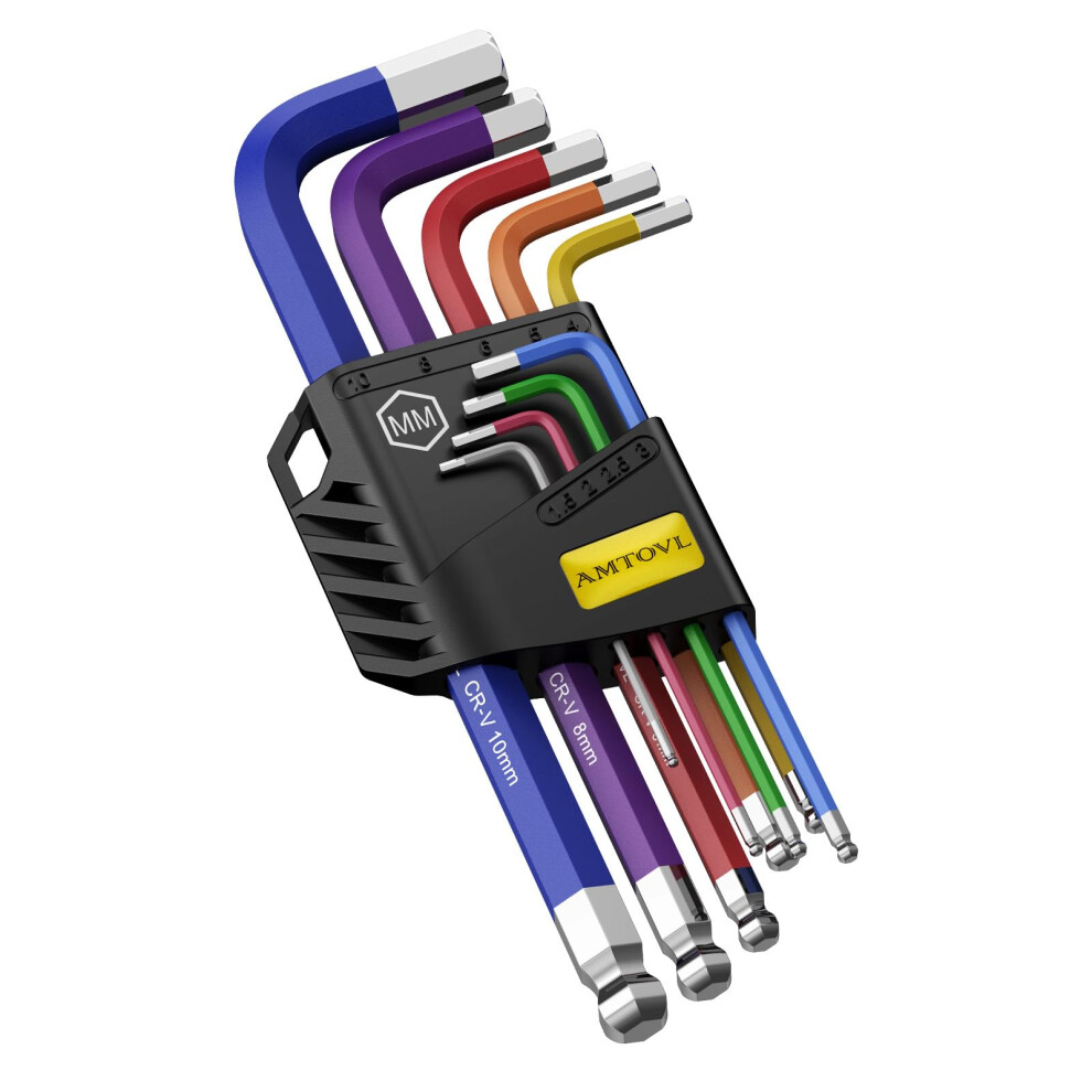 Amtovl Hex Key Set, 9Pcs Metric Allen Key Set, 1.5-10Mm, Anti-Slip Long Ball End Hex Wrench Set, Color Coding Allen Wrench Set For Vehicle 5051226655210