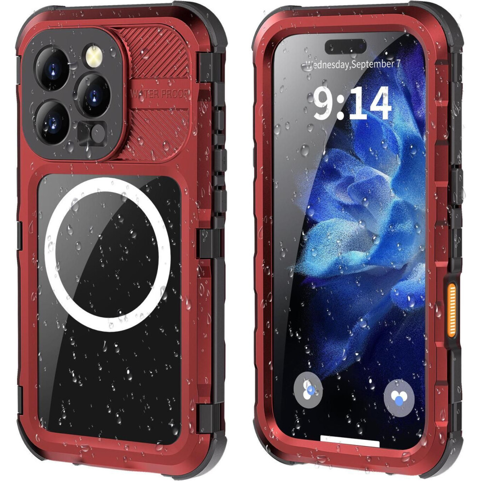 Iphone 16 Pro 6.3 Inch Waterproof Case Compatible With Magsafe, Magnetic Waterproof Metal Full Body Ip68 Underwater Case Built-In Screen Protector Mil 609808388466