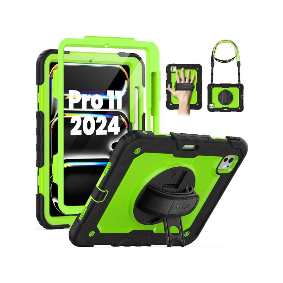 For Ipad Pro 11 Inch Case 2024 M4 2024 5Th Generation A2836/A2837/A3006 Protective Cover With Built-In Screen Protector, 360 Rotating Stand, Adjustab 609808381504