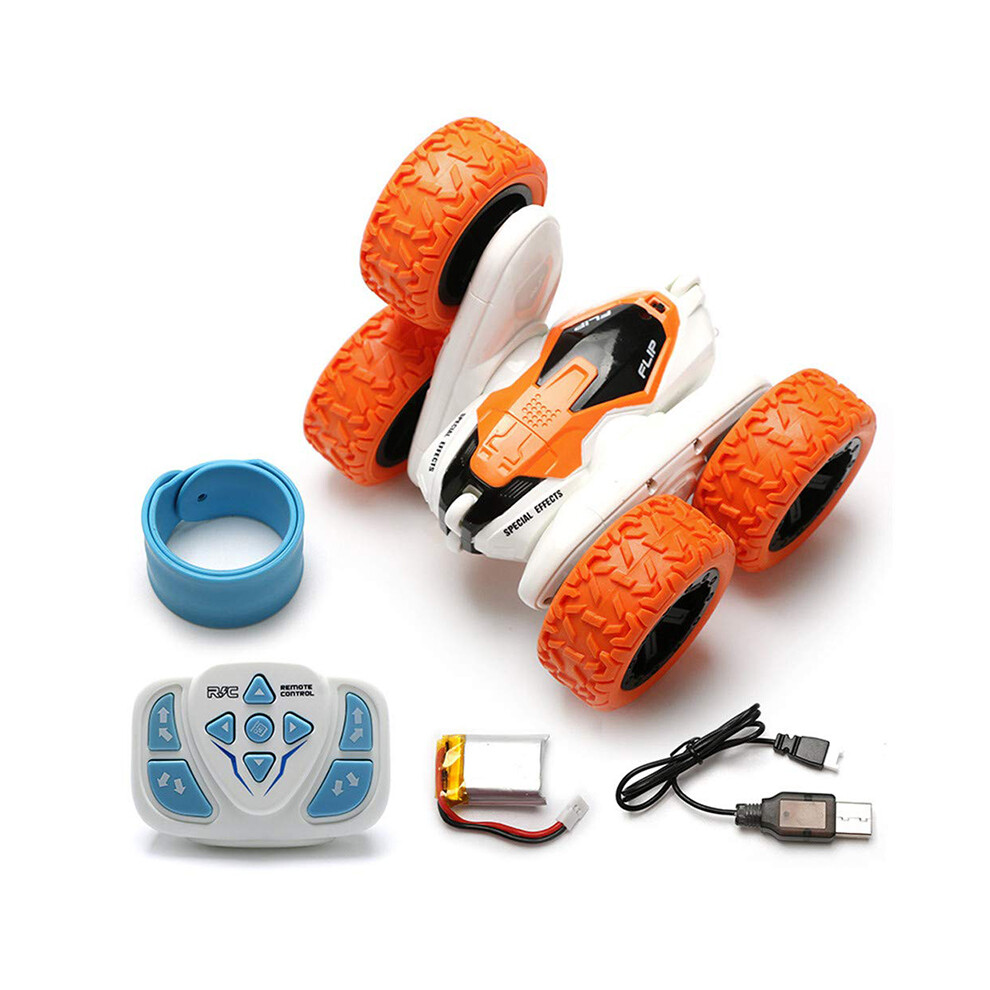 (Orange) 2.4G Four-Wheeled Rotatble Rc Stunt Car Deformation Buggy Rock Crawler 360 Flip Kids Toys Orange 110691685568
