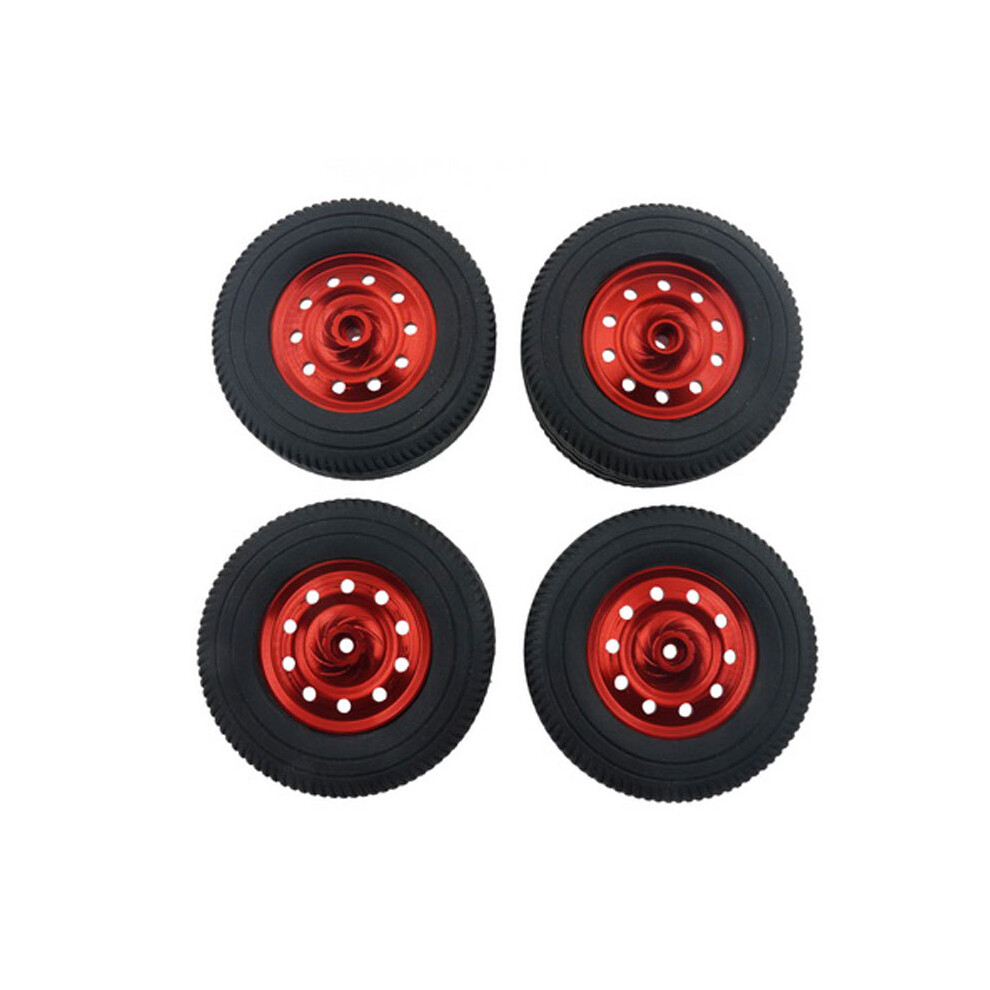 (Red) 4Pcs Metal Wheel Hub Rubber Tire Upgrade Parts For 1/10 Wpl D12 Rc Car Truck Red 110691696588