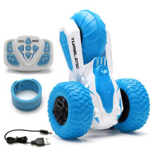 (Blue) 2.4G RC Car Remote Control Three-Wheeled Stunt High Speed Racing Vehicle Rotating Toy