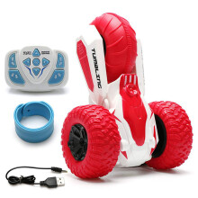 (Red) 2.4G RC Car Remote Control Three-Wheeled Stunt High Speed Racing Vehicle Rotating Toy