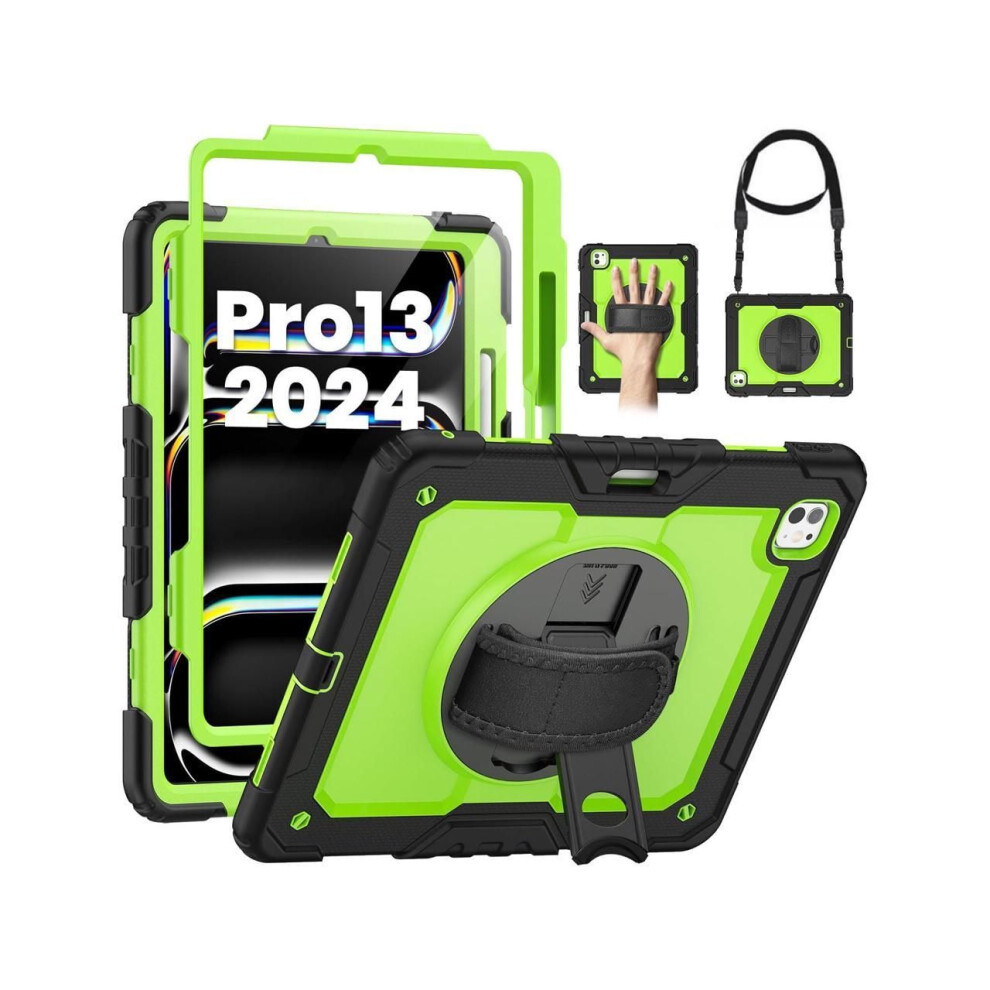 Case For Ipad Pro 13 Inch M5 2025 M4 2024 With Built-In Screen Protector, 360 Rotating Stand, Adjustable Shoulder Strap, Pencil Holder 609808384932