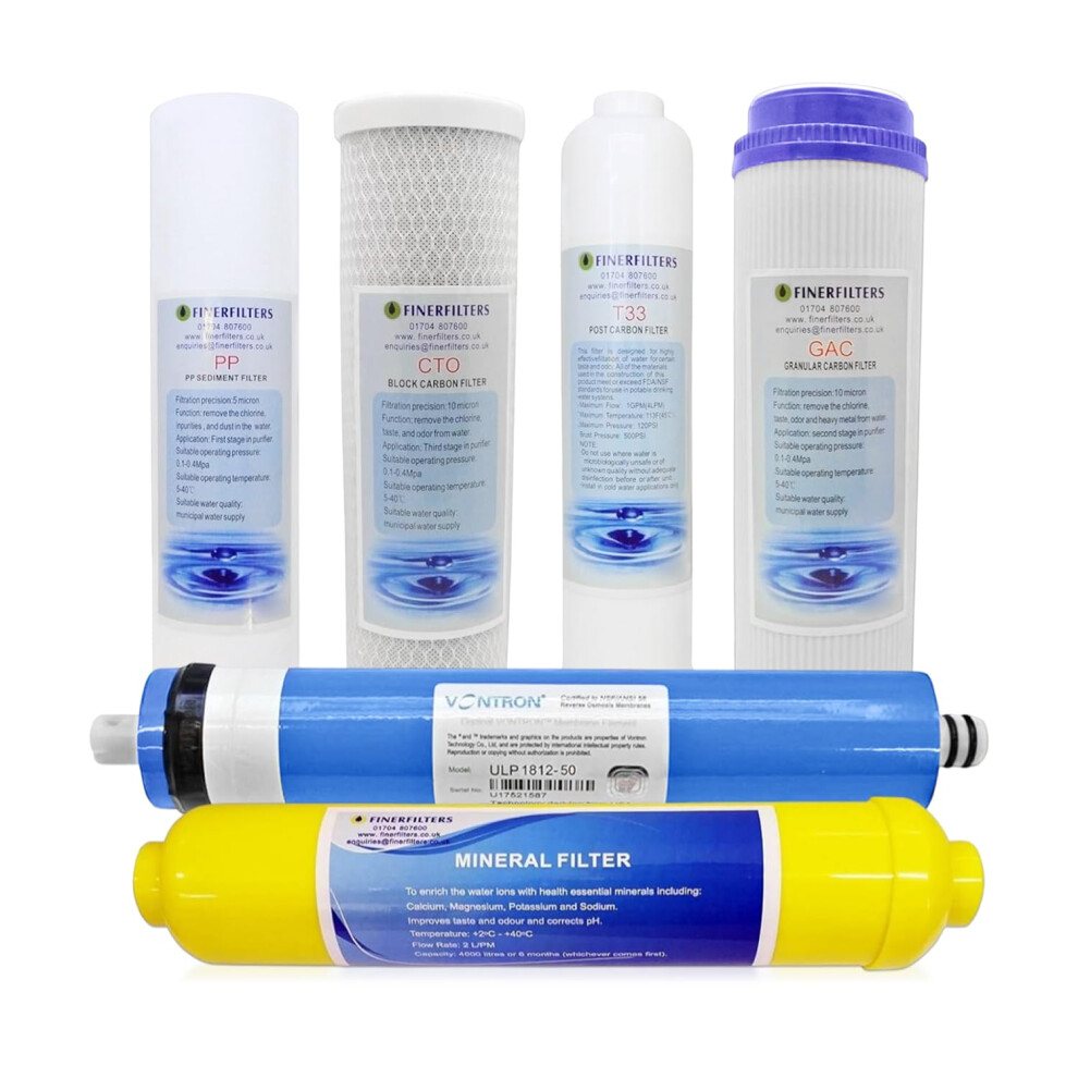 Finerfilters Potable Water Filter 6 Stage Reverse Osmosis Replacement Pack With 50Gpd Ro Membrane 5051226570377