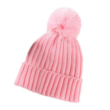 (Pink) Warm Baby Winter Hat Infant Knit Cap Lovely Pom Pom Beanies Cap Breathable Child Bonnet for 1-6 Years Infants Toddlers Red Mix