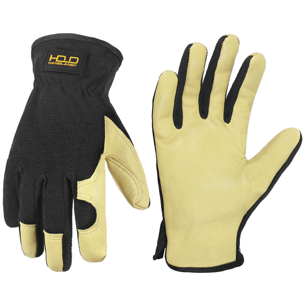 Handlandy Men Leather Gardening Gloves, Utility Work Gloves For Garden & Building Work, Dexterity & Breathable Construction Gloves (Medium) 5051226568626