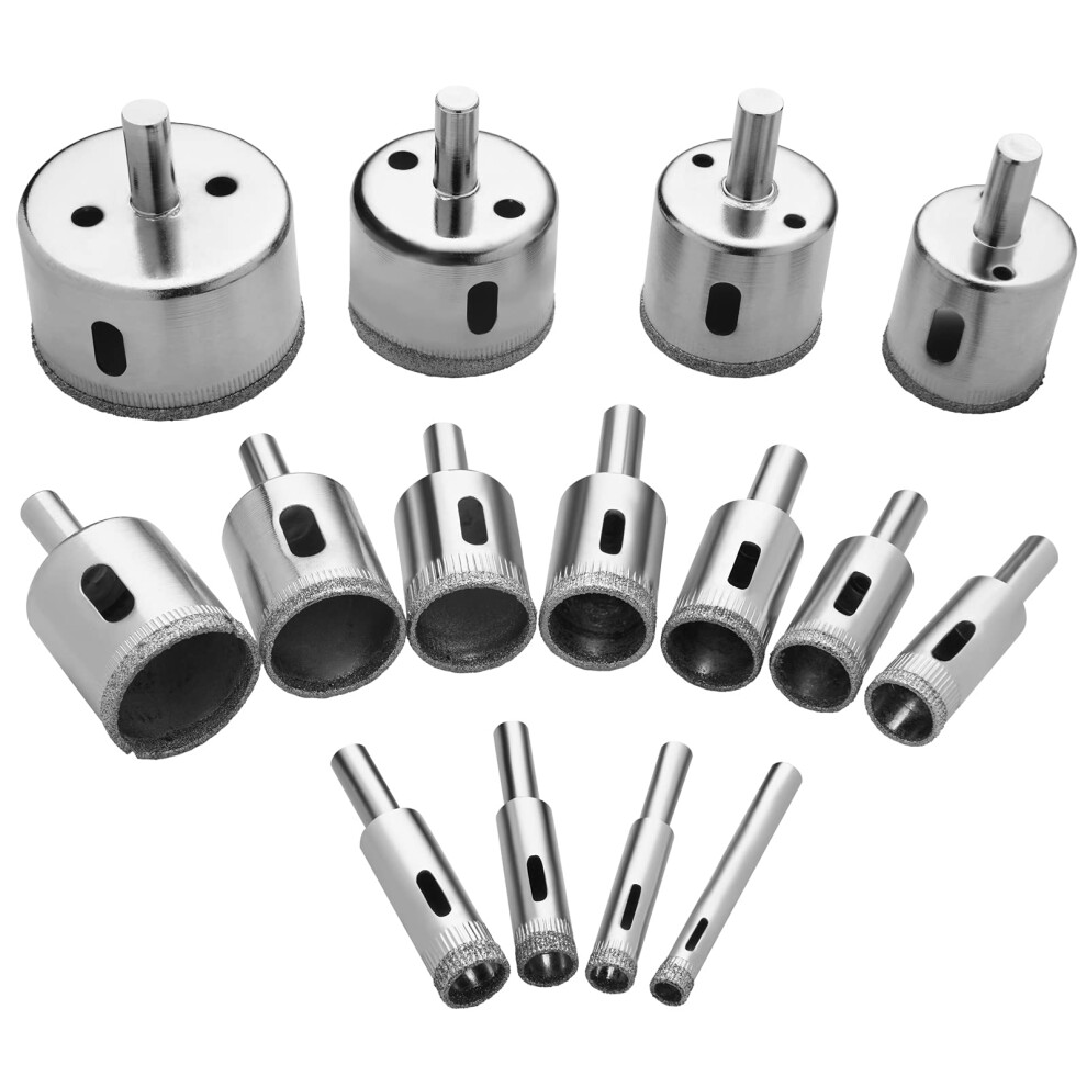 Flintronic Diamond Drill Bit Set, 15Pcs(8Mm-50Mm) Carbon Steel Hole Saw Cutter Tools Set For Glass/Tile/Ceramic/Marble/Porcelain Cutting 5051226562723