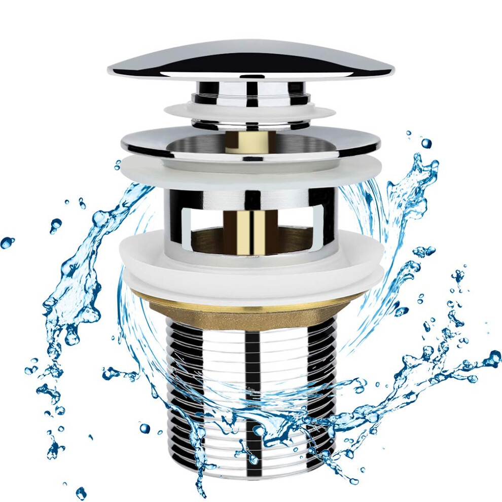 Chrome Basin Sink Waste Modern Pop Up Click Clack Sprung Plug Slotted With Overflow 9087619530464