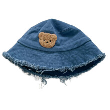 (Blue) Fashionable Children Fisherman Hat Bear Pattern Child Fishing Hat Sun Guard Lightweight Cap for Outdoor Activities Milky white
