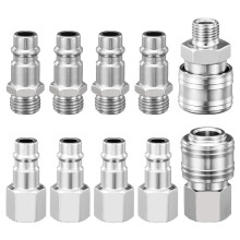 Spurtar 10 Pcs Air Line Connectors, 1/4” BSP Air Tools to Connect Compressor, Hose Accessories, Airline Fittings Couplings Plug Kit with Male Female
