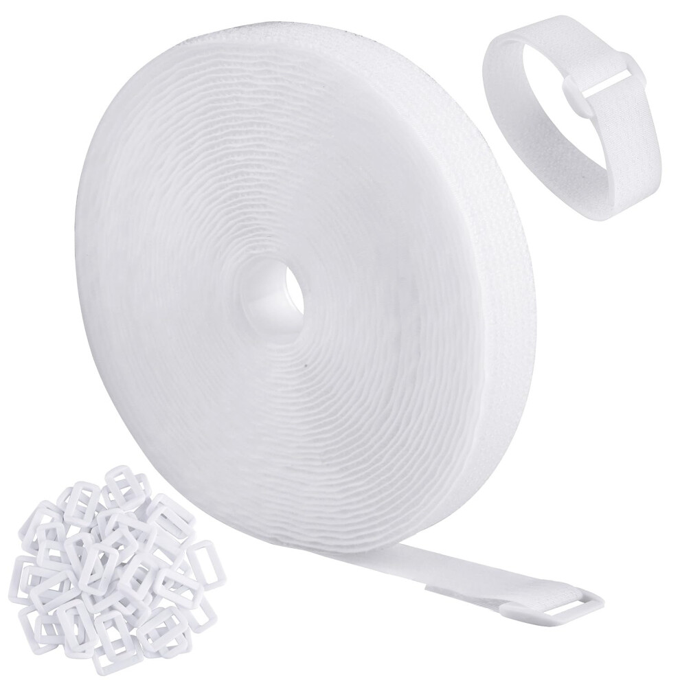 Wszjinb 10M X 2Cm Adjustable Cable Straps With 50 Buckles, Free Cut Length, White Reusable Fastening Cable Ties 5051226593284