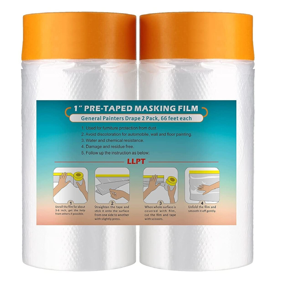 Llpt Tape And Drape Pre-Taped Masking Film | 2-Pack | 90Cm(Unfolded) X 20M | Versatile Painter's Plastic Dust Sheets | For Auto Wall Furniture Painti 5001218754995