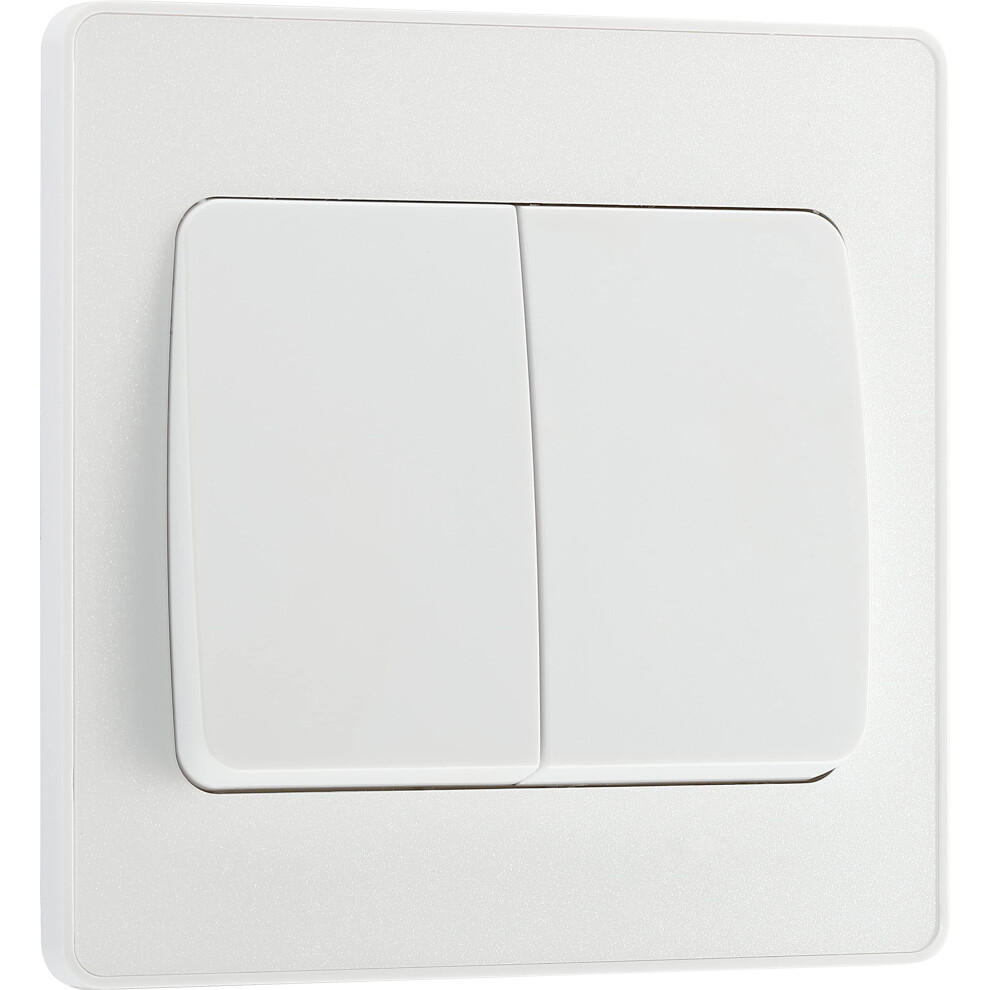 Bg Electrical Double Wall Light Switch, Wide Rocker, 2 Way, Screwless Front Plate, Round Edges, Evolve, Pearlescent White, 20A, 16Ax, Pcdcl42ww 5051226562433
