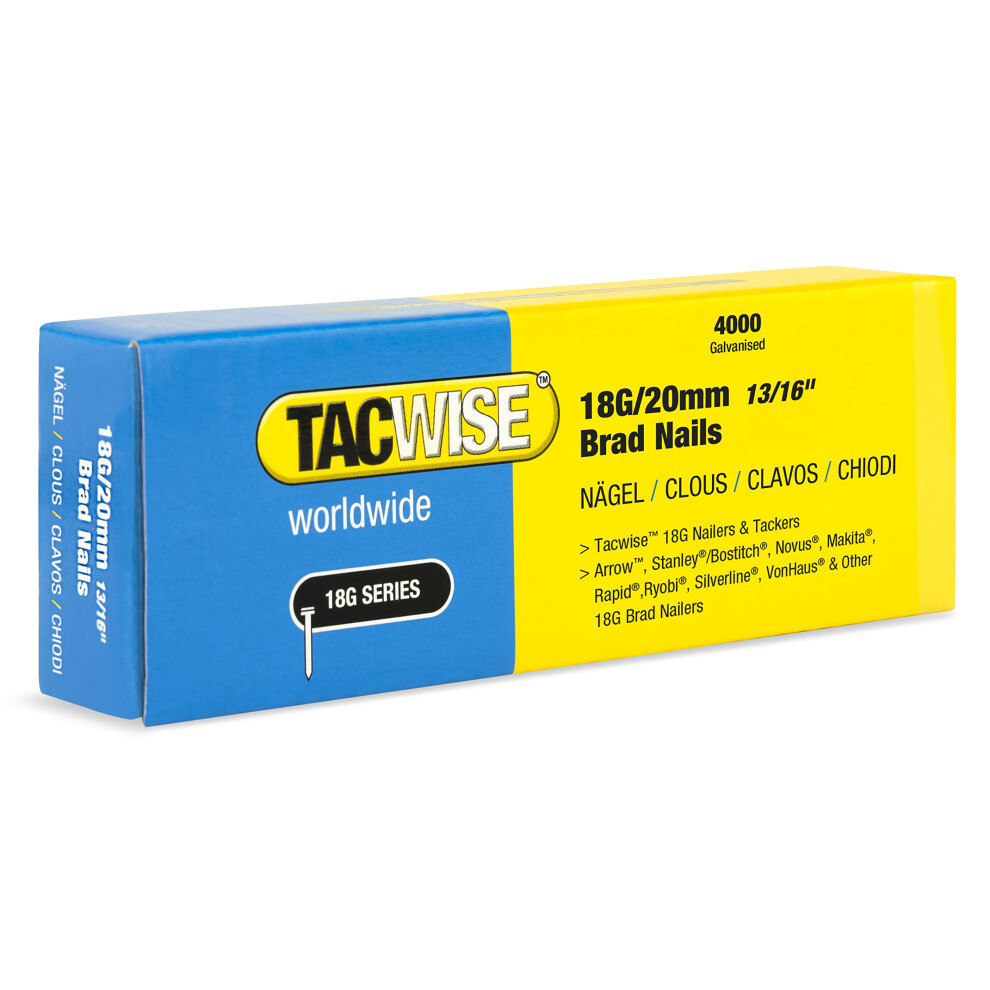 Tacwise 1709 Type 18G / 20 Mm Galvanised Brad Nails, Pack Of 4,000 5051226562280