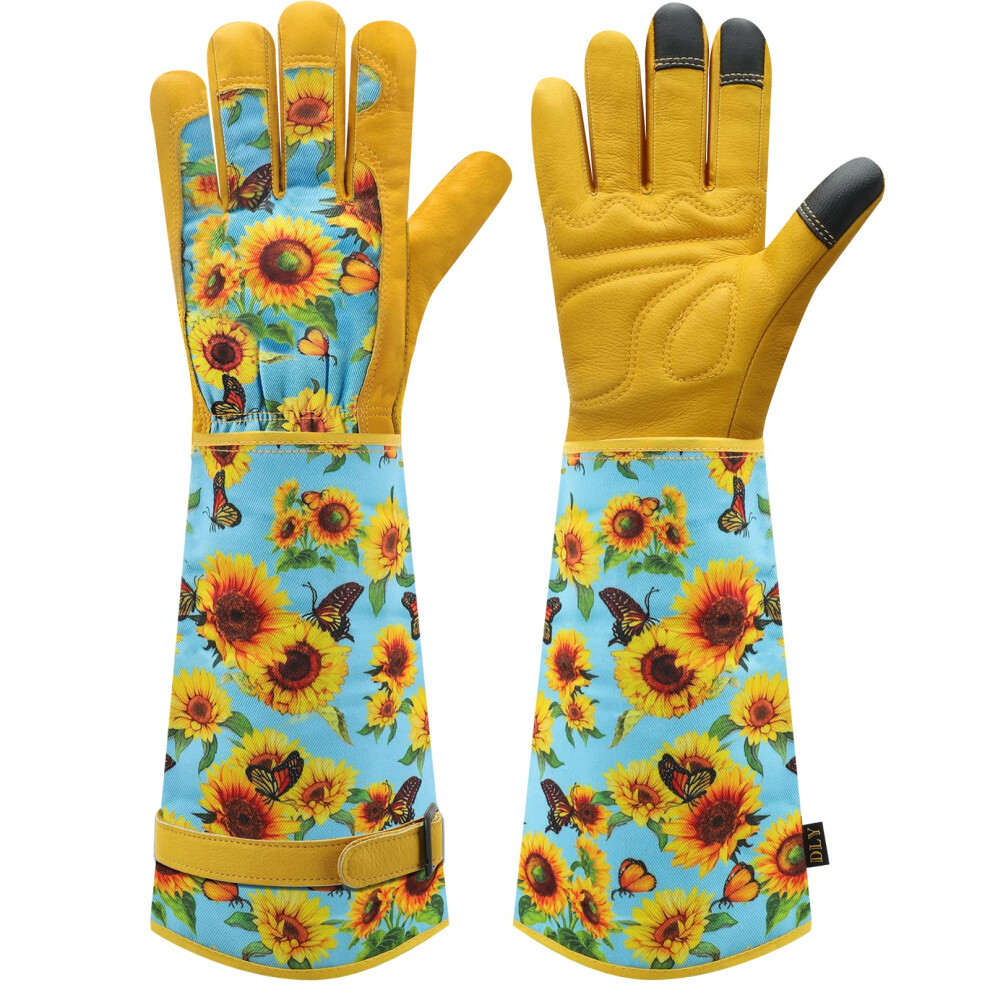 Dly Gardening-Gloves-For-Women, Thorn-Proof Long-Leather Garden Gloves, Rose/Blackberry Pruning Heavy Duty Gardening Work Gauntlet With Forearm 5051226606908