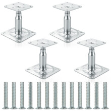 4PCS 100-150mm Galvanised Adjustable Elevated Post Base Support, Heavy Duty Roof Support for Building
