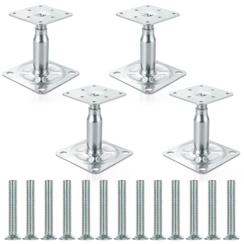 4PCS 100-150mm Galvanised Adjustable Elevated Post Base Support, Heavy Duty Roof Support for Building