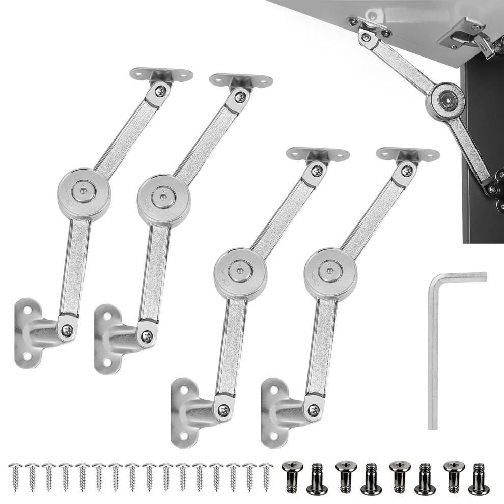 4 Pack Lift Up Door Cabinet Hinges, Heavy Duty Lid Support Hinges Soft Close Lid Stay Hinge With Screws & Hex Key For Kitchen Door Cabinet Cupboard 5051226574832