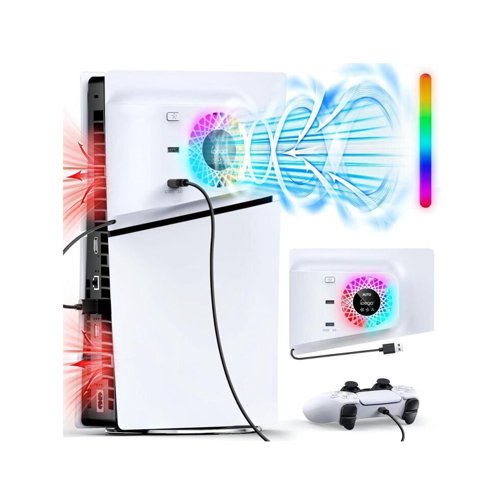 Rgb Cooling Fan With Plate Cover For Ps5 Slim Digital/Disc, Auto Speed Adjustable By Temperature Sensor, 3 Fan Speed Manual & Usb3.0 Hubs, Cooler Syst 609808384062