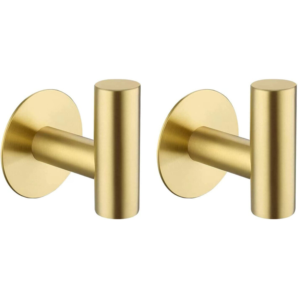 Yuet Brushed Brass 2 Pcs Bathroom Towel Hook Self Adhesive,Stick On Metal Coat H 5001857786333