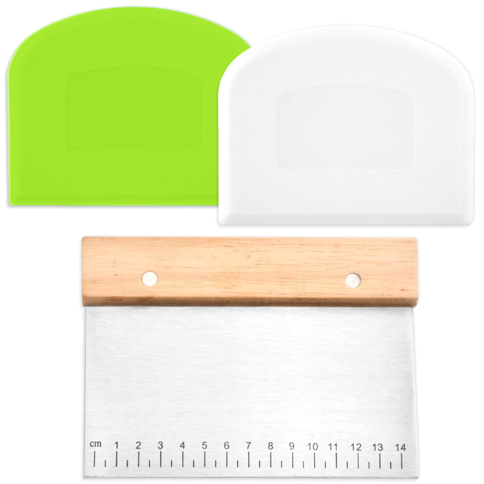 Dough Scraper Set, 1 Wooden Handle Stainless Steel Dough Scraper, 2 Plastic Dough Scrapers, Multi-Purpose Cake Scraper, Suitable For Pizza, Dough 5051226626906