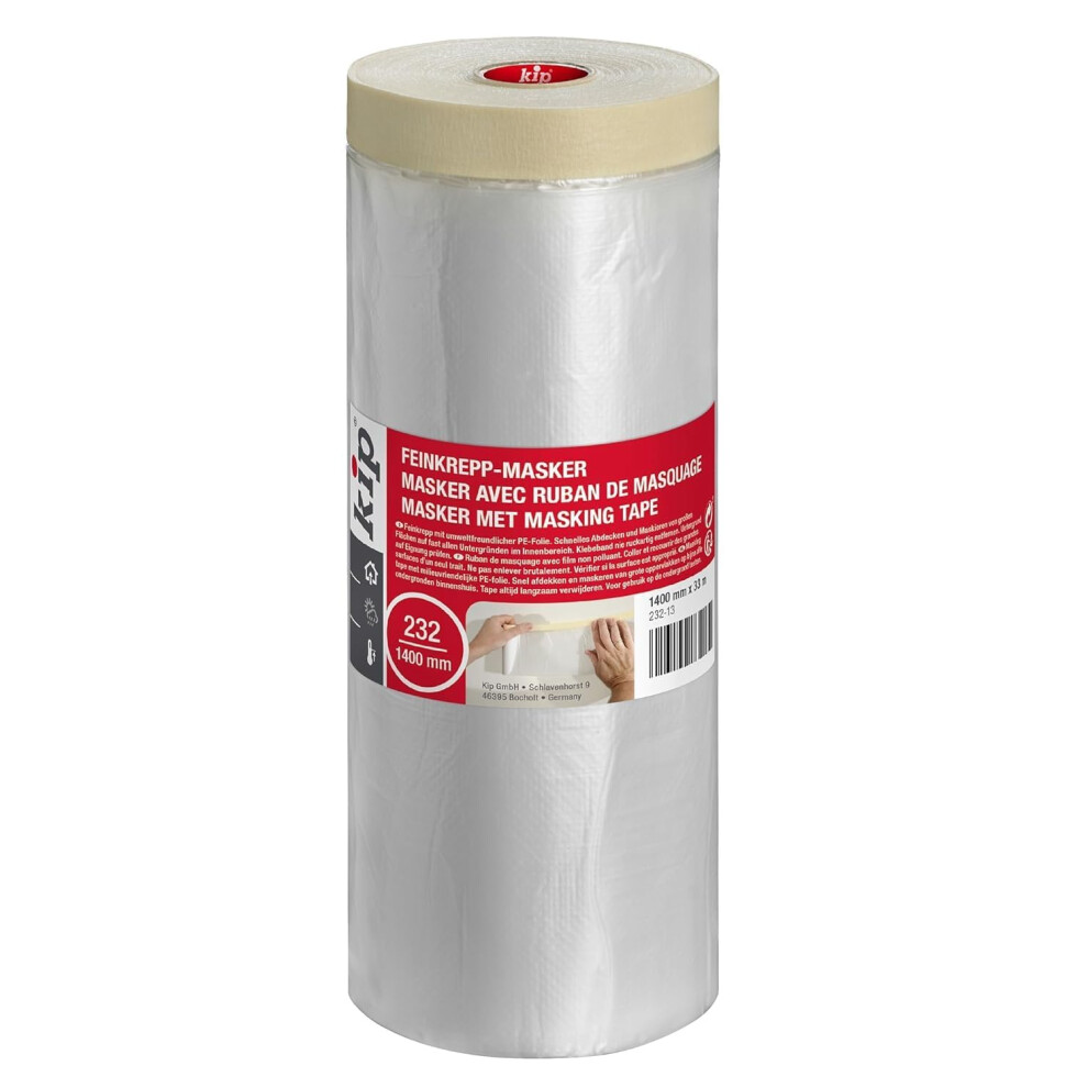 Kip Drop Cloths Pre-Taped Painters Masking Film 1400Mm X 33M, Masker Masking Tape With Plastic Sheet, Drape For Spraying, Covering 5051226616297