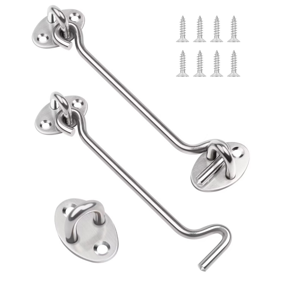 Leryati 6 Inch Hook And Eye Latch, 2Pcs 150Mm Silver Gate Hook Stainless Steel Cabin Hooks, Eye Latch Door Lock Hooks Lock, Apply To Wooden Gates 5051226595646