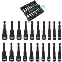 Magnetic Nut Driver Set - 20-Piece Metric & SAE 1/4" Hex Shank Drill Socket Impact Driver Bit Holder with Aluminum Alloy Snap Clip, 65mm Long Hex Bit