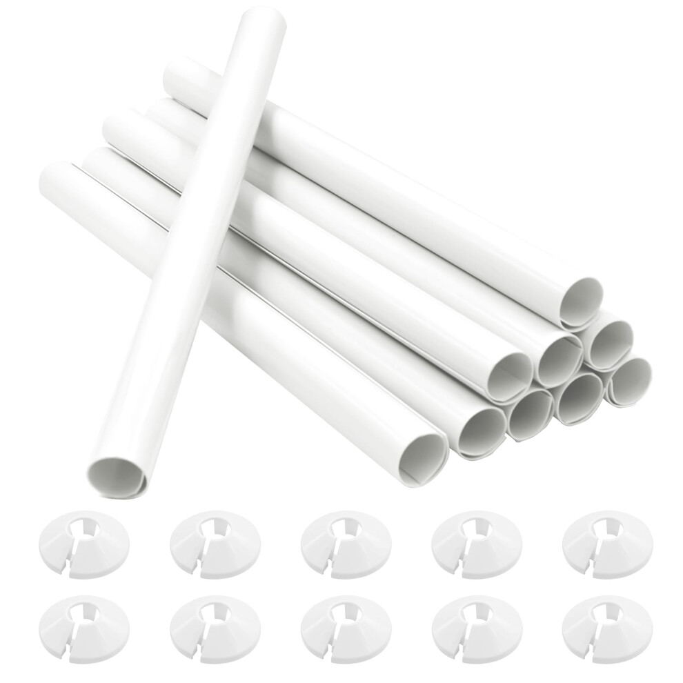 10 Pcs Radiator Pipe Covers And Pipe Collars White 200Mm X 15Mm Pipe Snap On Pvc Plastic Radiator Caps 15Mm Pipe Covers Thickened Radiator Sleeves 6989531823965