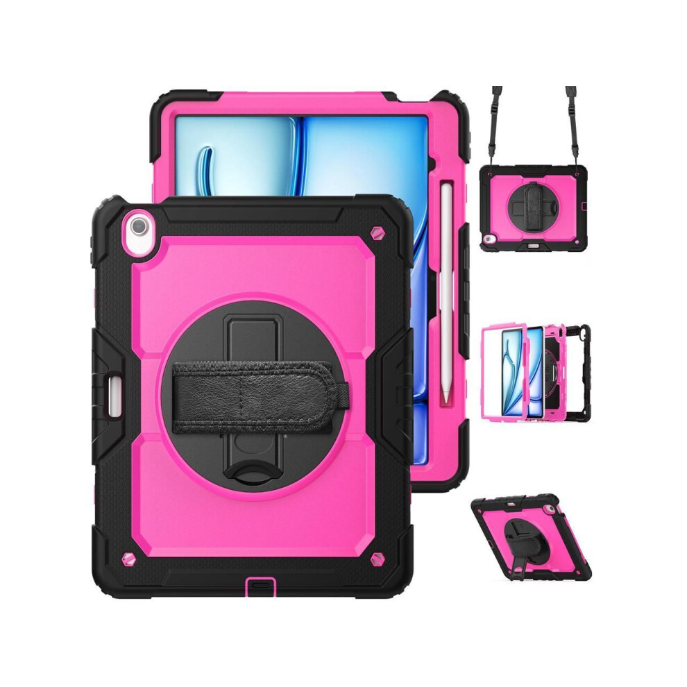 Case For Ipad Air 13 Inch M3 2025 / M2 2024 With Built-In Screen Protector, 360 Rotating Stand, Adjustable Shoulder Strap, Pencil Holder 609808384796
