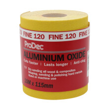 ProDec 10m Roll 120 Grit Fine Grade Yellow Aluminium Oxide Abrasive Sanding Paper for Sanding Wood, Paint, Plaster, Filler, Metal and More, 115mm Wid