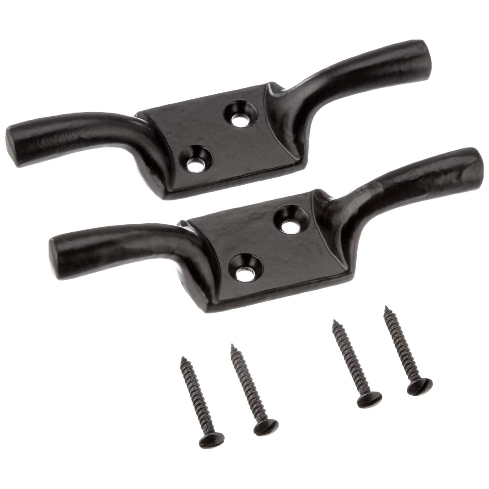 Merriway Bh00403 (2 Pcs) Cleat Hooks, 100 Mm (4 Inch) Black Japanned - Pack Of 2 Pieces 5051226553516
