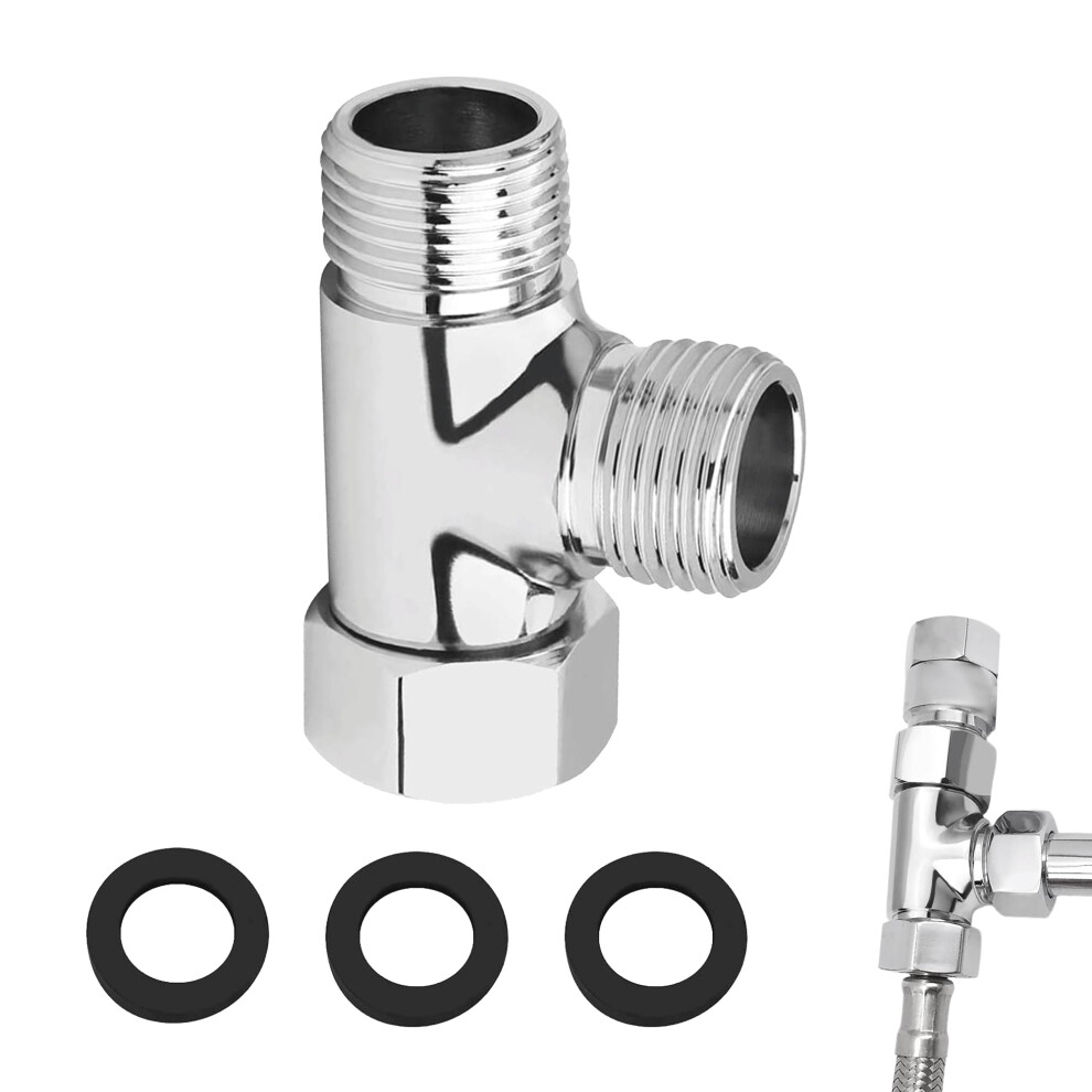 3 Way T Shape Adapter G1/2" Diverter Valve Brass T Adapter For Bidet Anti-Rust Shower Splitter Shower Diverter Valve Replacement With 3 Washers For 5051226593857