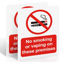 No Smoking or Vaping on These Premises Sign - 2 Pack, 100x75mm Self-Adhesive Vinyl Sticker - UV Printed Matte Surface, Waterproof
