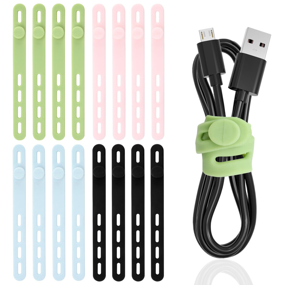 Tambee Silicone Cable Ties Reusable Cable Straps 16Pcs Cable Wire Ties Cable Cord Organizers For Earphone Phone Charger Audio Cable Computer 5051226560705