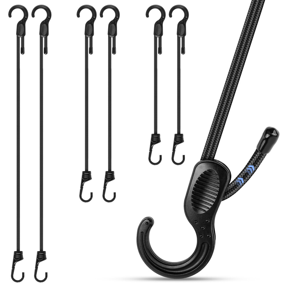 Bungee Cords With Hooks, 6 Pcs Freely Adjustable Length Bungee Straps, Multi-Purpose Elastic Straps With Hooks - Ideal For Outdoor Camping 5051226576935