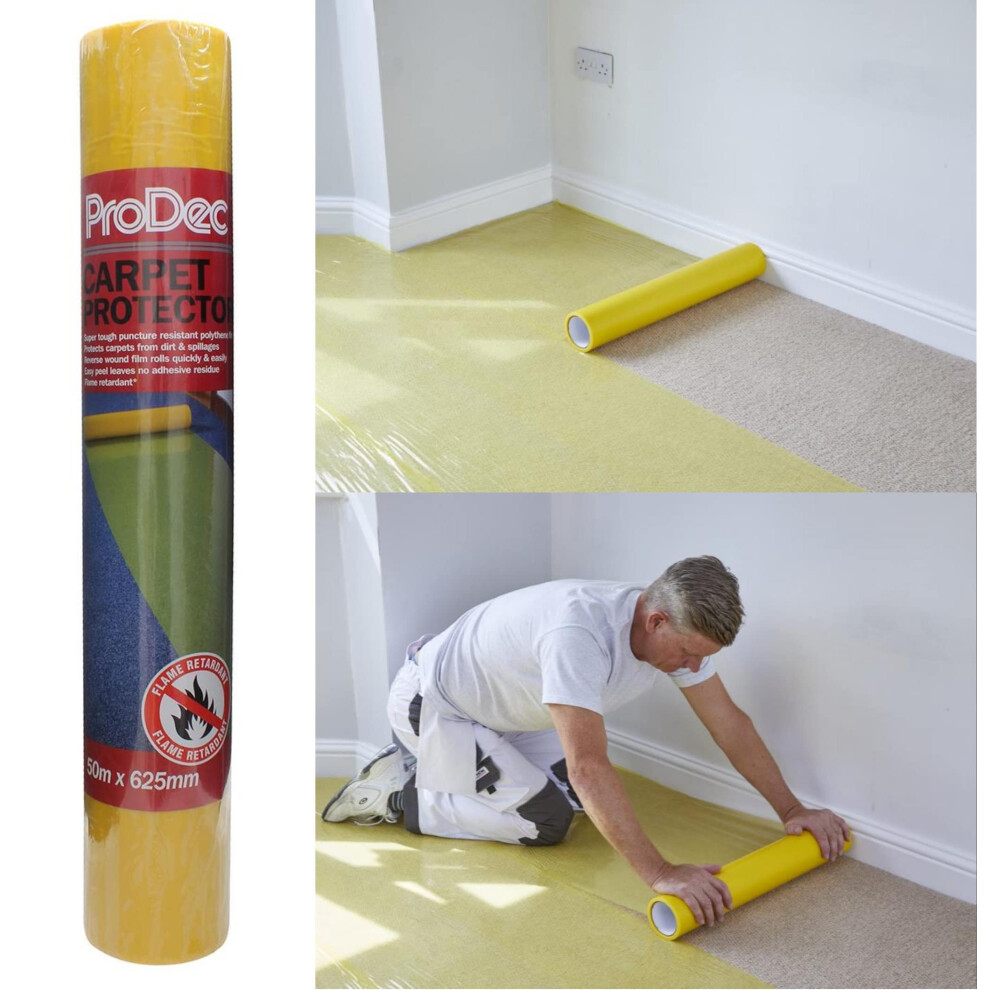 Prodec 50M Carpet Protector Roll - Strong Self Adhesive Plastic Carpet Protector, Fully Waterproof Heavy Duty Stair Protection 5051226555206
