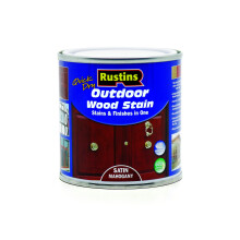 Rustins Quick Dry Outdoor Wood Stain Satin Mahogany 250ml- Durable and Weather-Resistant Finish, Fast Drying, Vibrant Color for Decks, Fences