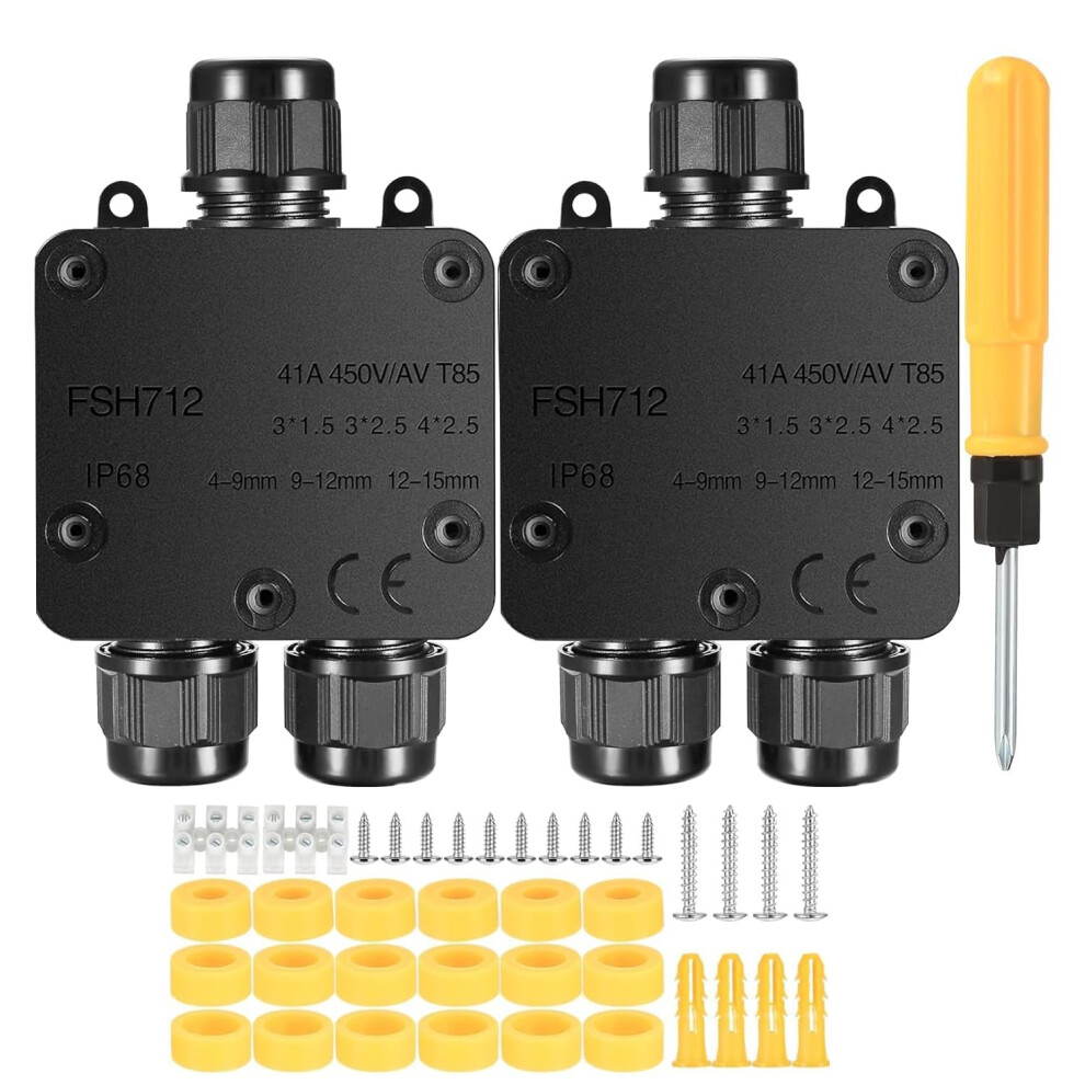 Ip68 Waterproof Junction Box, 2Pcs 3-Way Y-Type Pa9 Outdoor Electrical Junction Box, Electrical Enclosure 5051226637148