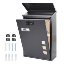 Post Boxes Wall Mounted Waterproof, Letter Box for Outside with Combination Lock, Rain Cove, Lockable Large Mail Box Outdoor with 3 Viewing Windows