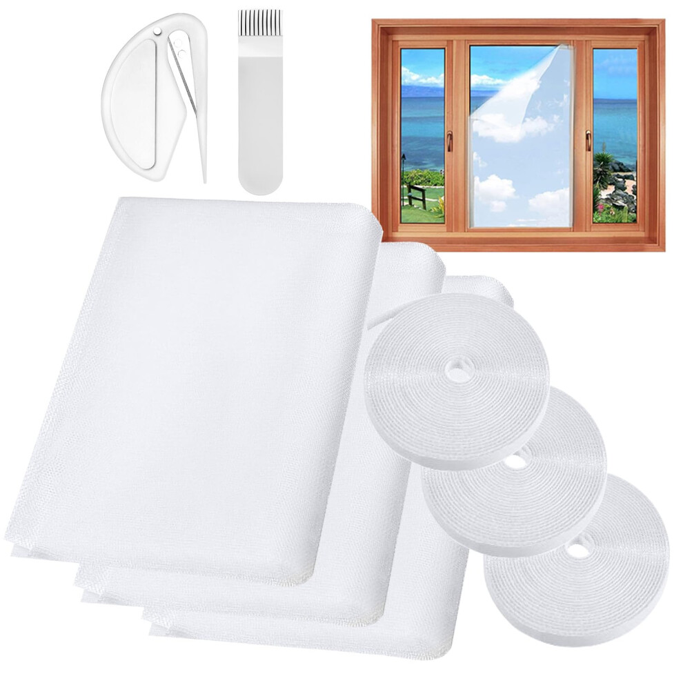 Fly Screens For Windows, 3 Pack Self-Adhesives Window Netting For Insects, Diy Cut To Size Bug Mosquito Net, 130X150cm Window Screen White Window Mes 8599124500562