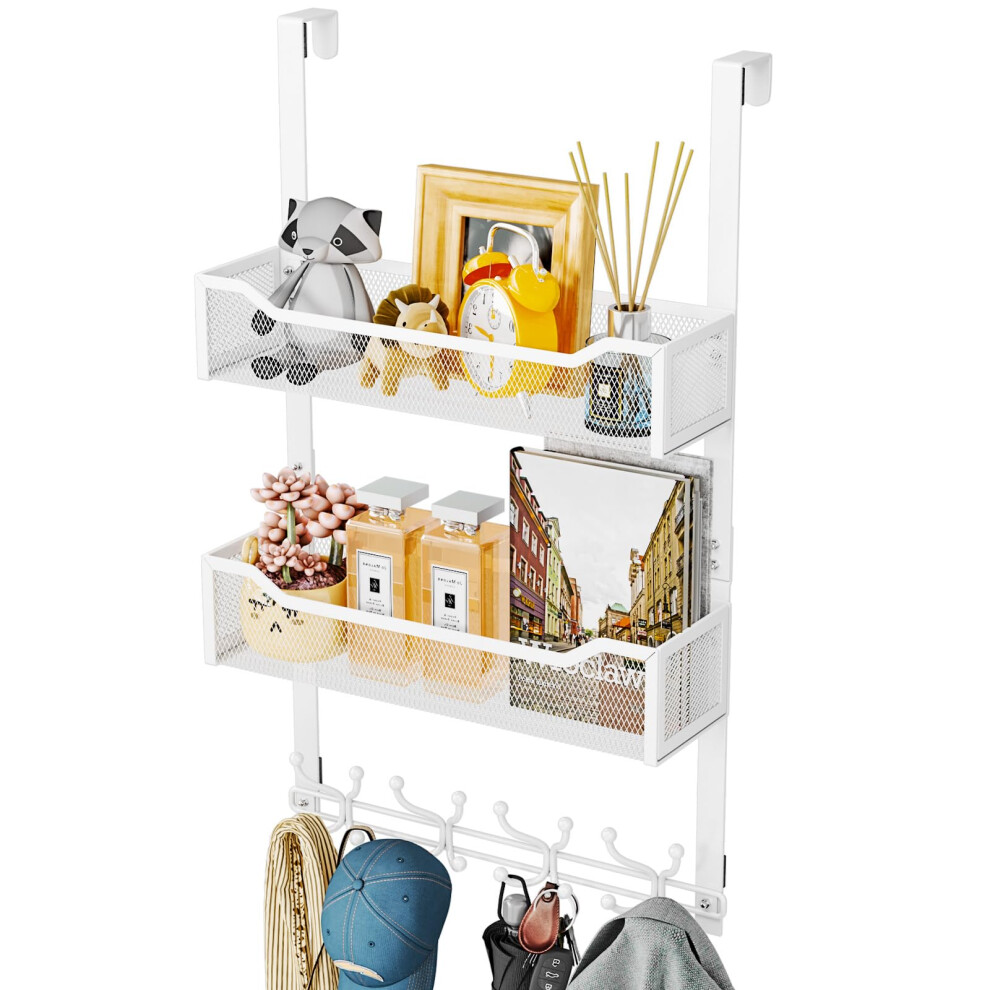 Swtymiki Over Door Hanger Hooks - Multi-Functional Coat Hanger With 16 Hooks & 2 Mesh Baskets, Door Hangers For Clothes, Bedroom, Living Room 5051226623882