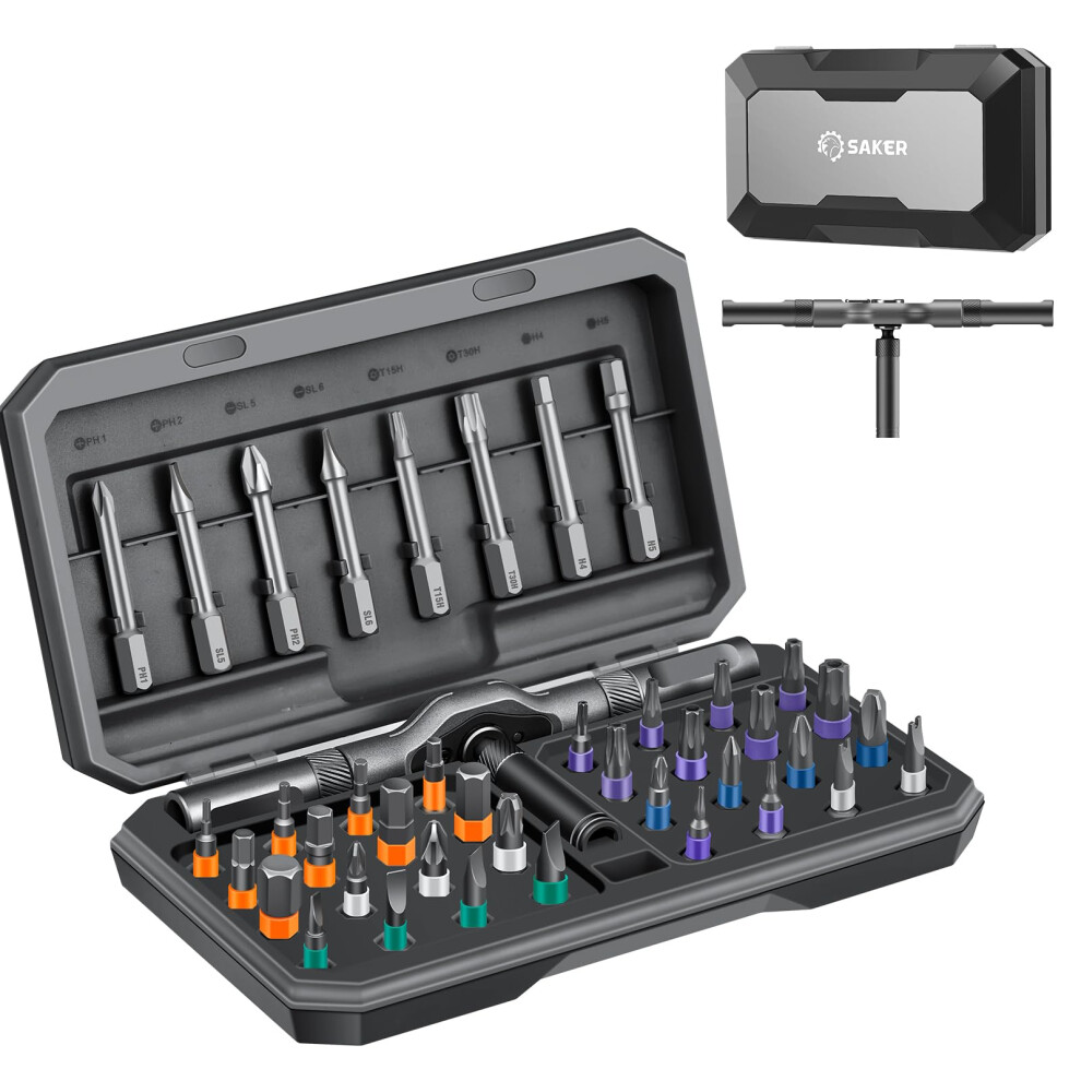 Saker 42 In 1 Magnetic Screwdriver Set, Multi Bit Free Combination Ratchet Screwdriver Set Portable Repair Tool Kit For Gifts, Furniture, Computer 5051226616259