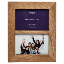 Hampton Frames | Photo Frame, Double 4x6 (10x15cm), Solid Oak, Natural | Wall Mount & Freestanding, Glass Aperture, Seamless Corner Detail