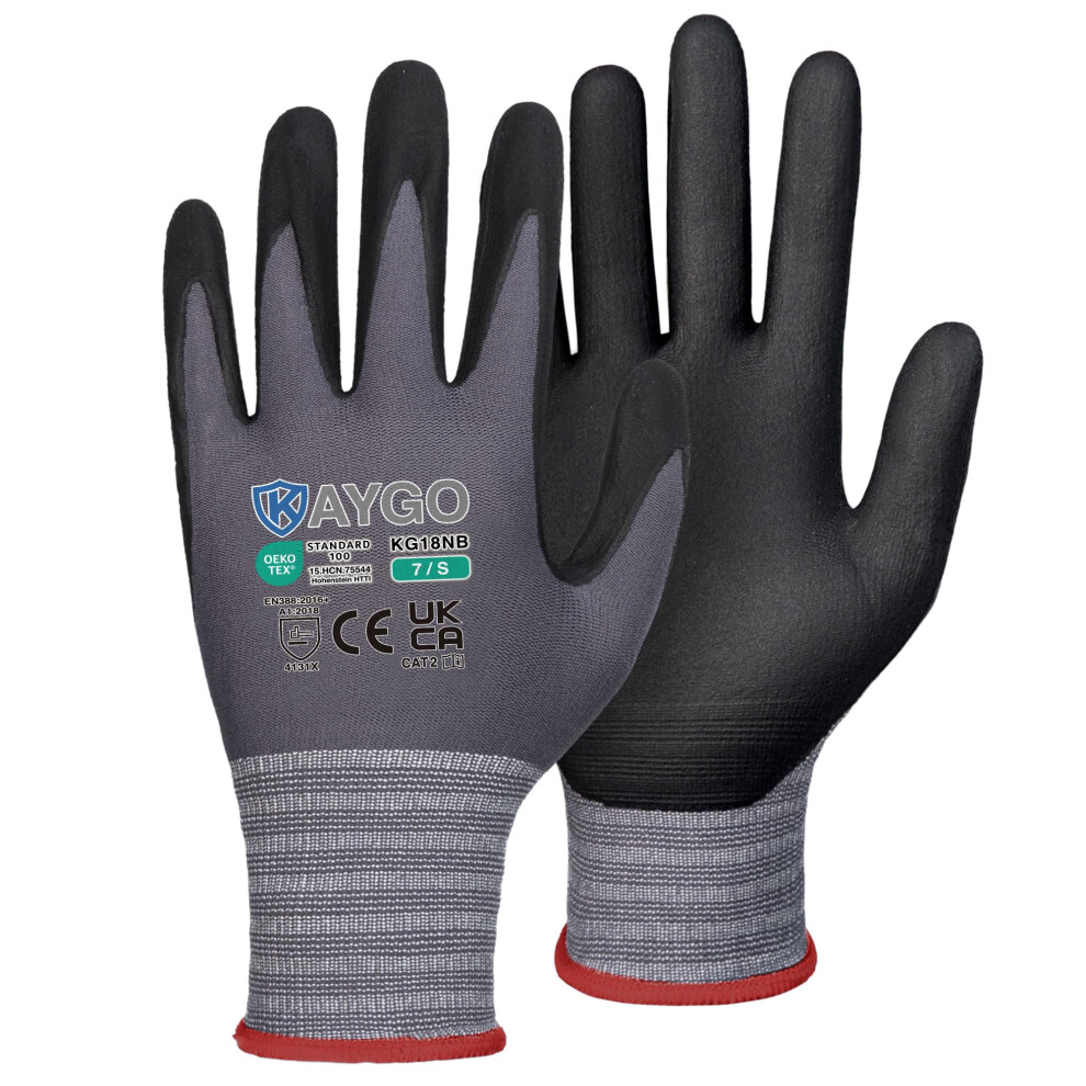 Kaygo 3 Pairs Safety Work Gloves Microfoam Nitrile Coated, Kg18n,Seamless Knit Nylon Glove With Black Micro-Foam Nitrile Grip,Ideal For General 5051226568268