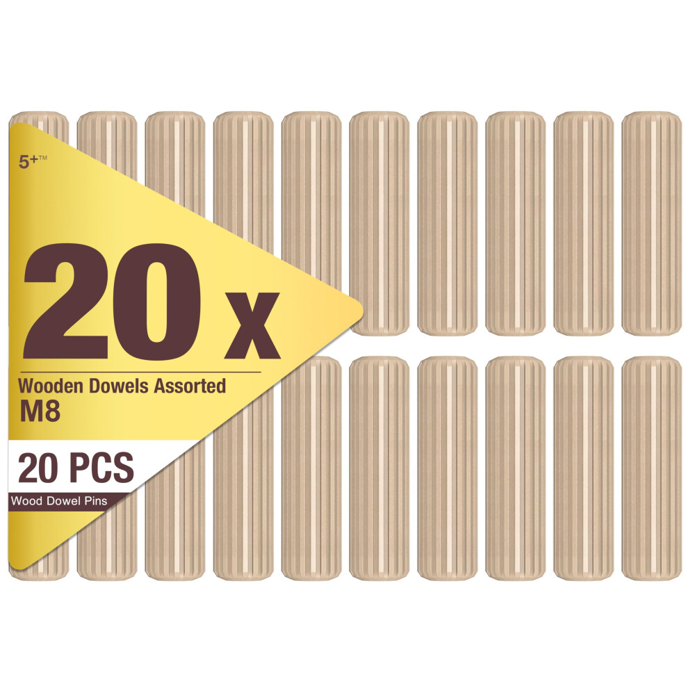 6Mm X 30Mm Wooden Dowel Pins (20 Pack) Â Fluted Hardwood Dowels With Chamfered Ends For Furniture Assembly, Cabinet Making & Woodworking 5051226568862