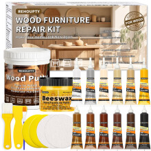 REHOUPTY Wood Furniture Repair Kit, All-in-One Large Capacity Floor Repair Kit Include Wood Putty & 12 Colors Wood Touch Up Filler and Beeswax