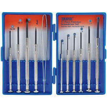 Draper 11 Piece Precision Screwdriver Set | Carbon Steel | DIY and Professional Kit | Plain Slot | Cross Slot | Swivel Tops | Tweezers