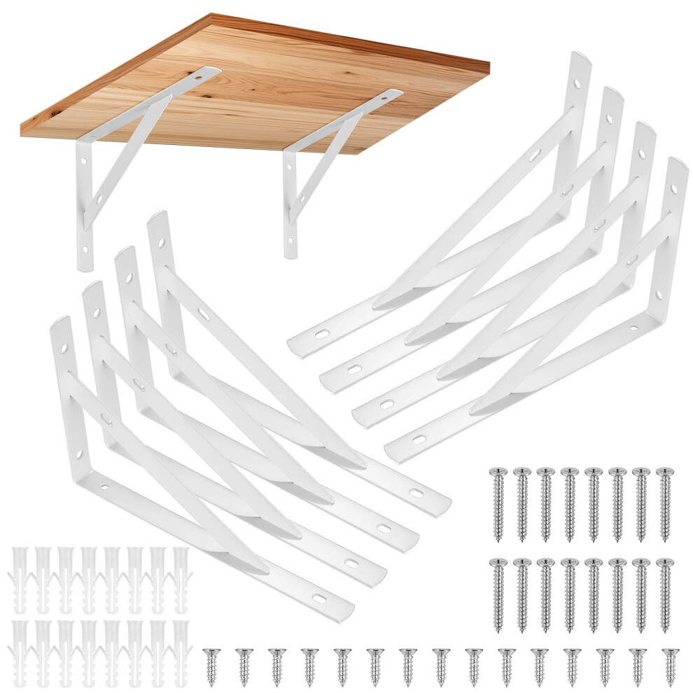 8 Pieces Shelf Brackets Heavy Duty, Wall Mounted Triangle Shelving Brackets, 90 Degree Right Angle Shelf Supporters Brace Brackets 5051226558511